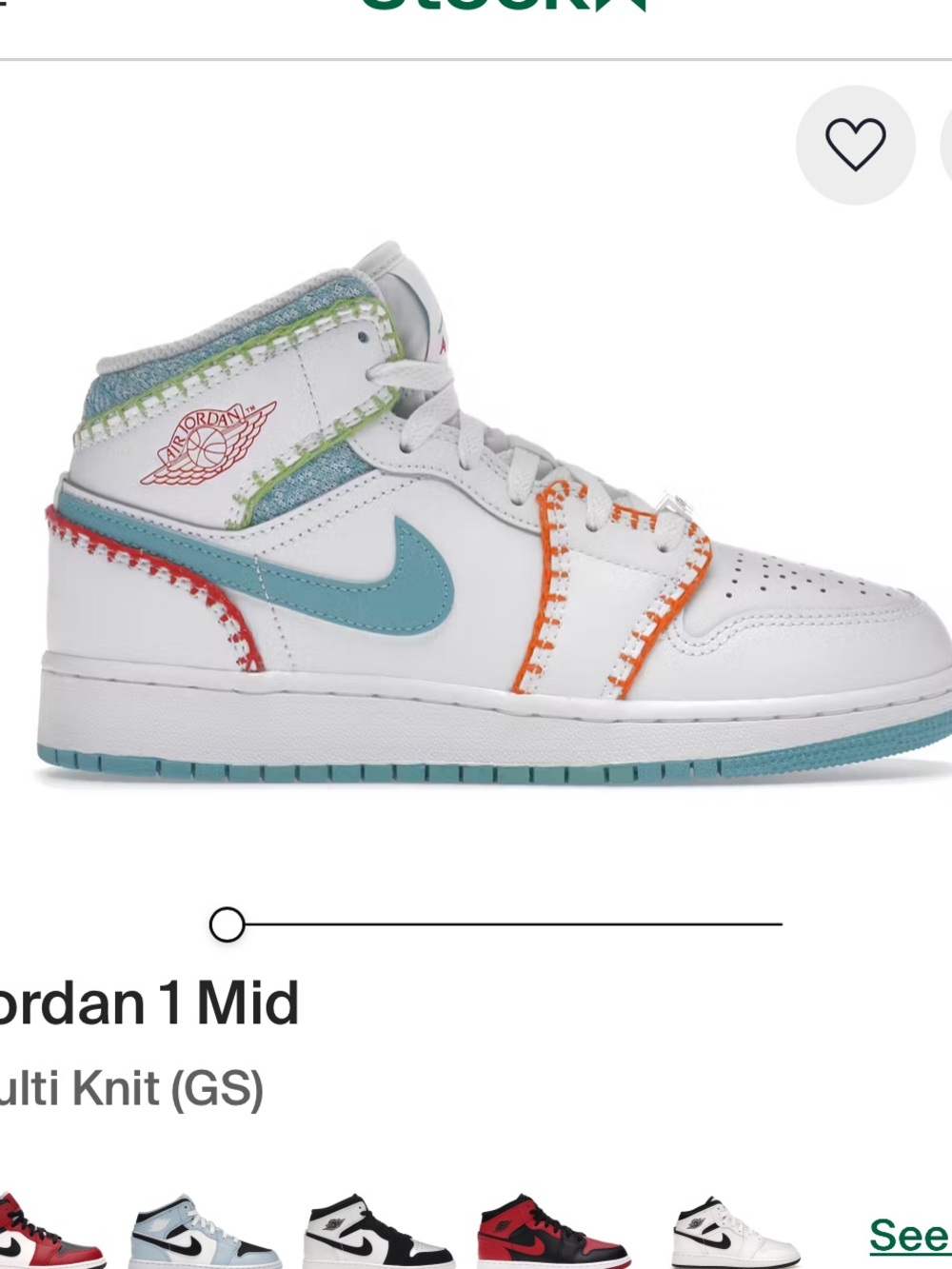 Jordan Kids' 1 Mid Sneakers - White with Teal & Orange Stitching